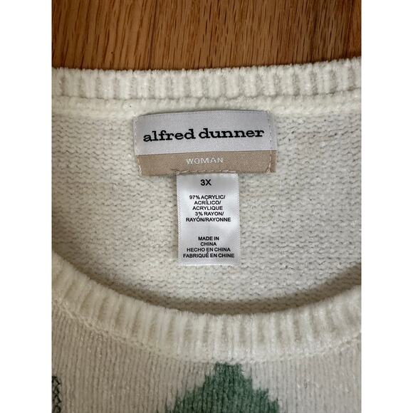 Alfred Dunner Lake Geneva Chenille Sweater, Green/White Size 3x - Picture 6 of 7